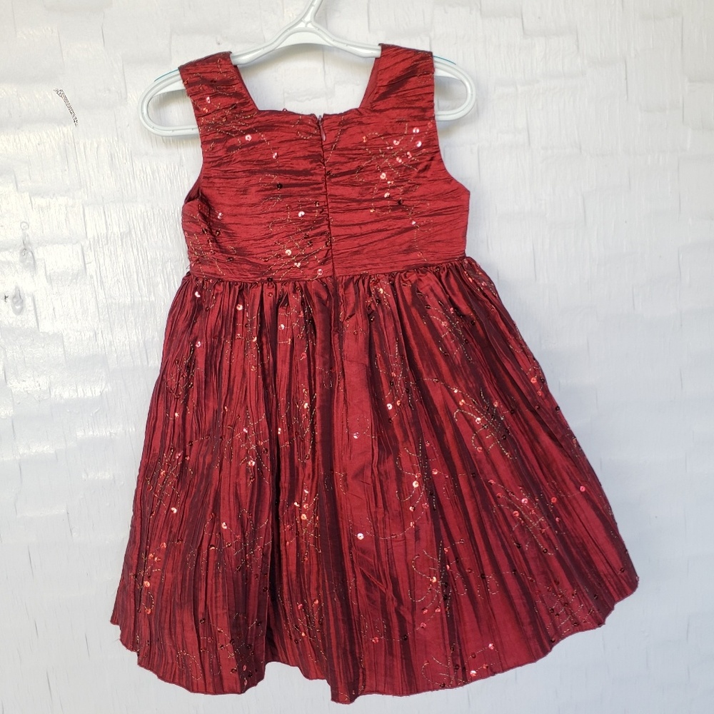 3T red fancy dress sequined crinkle girls dress - Picture 5 of 7